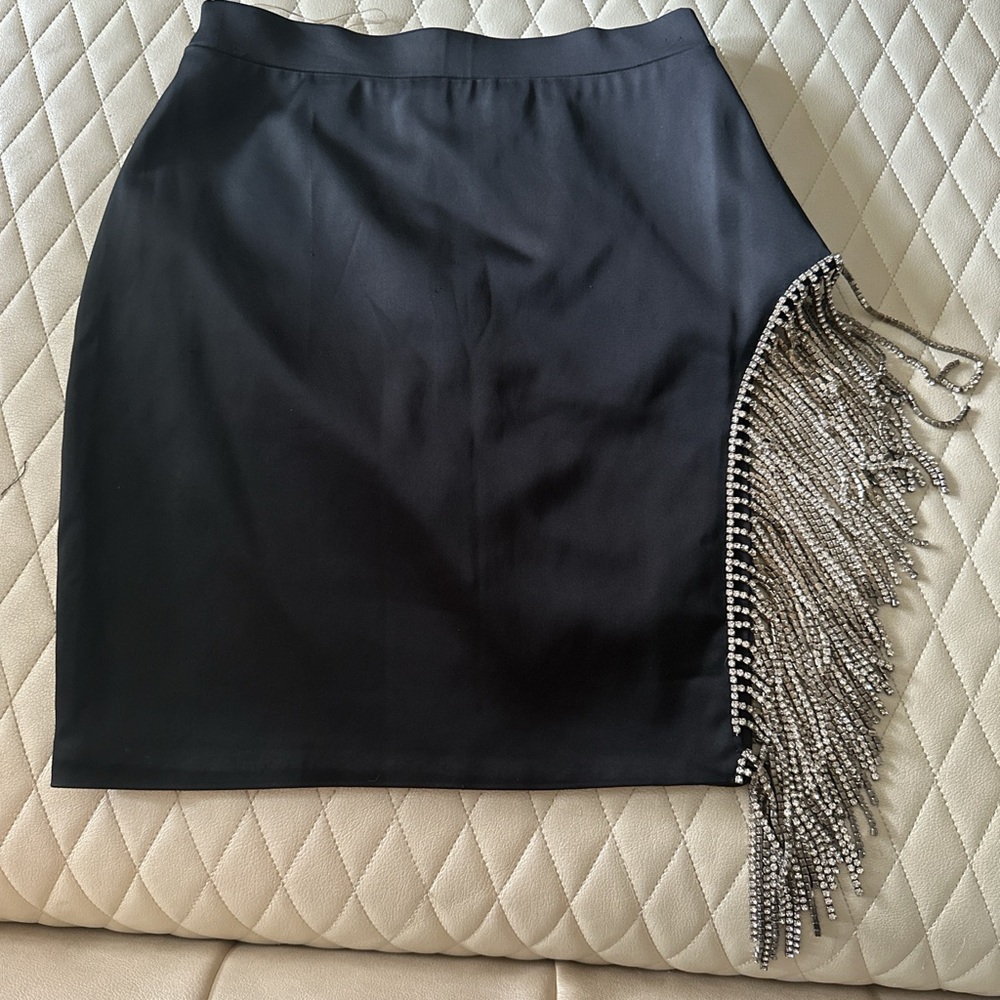 Oh Polly Black Skirt with Silver Fringe